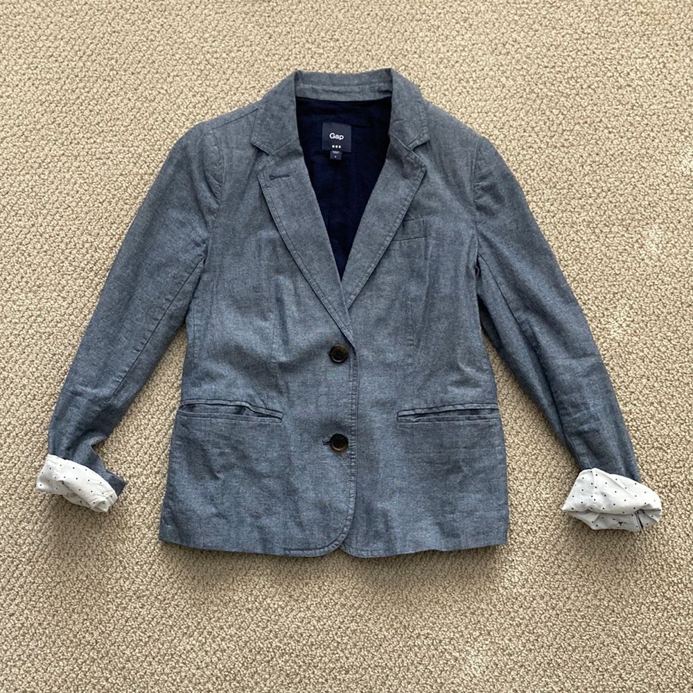 GAP Blazer Jacket Cuffed Pockets Business Formal Denim Inspired Size 0 Like New